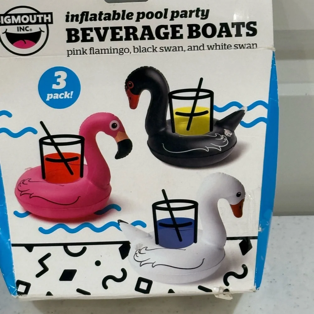 NEW Inflatable Pool Party Beverage Boats - Pink, Black, and White